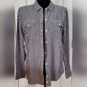 Eddie Bauer women's sz L black & white checkered flannel shirt 100% cotton